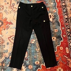 St. John Black Cargo Pants with Gold Accents